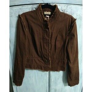 Miss Bisou Distressed Puff Sleeve Jacket Lrg Brown Vintage Feminine Boho Cottage